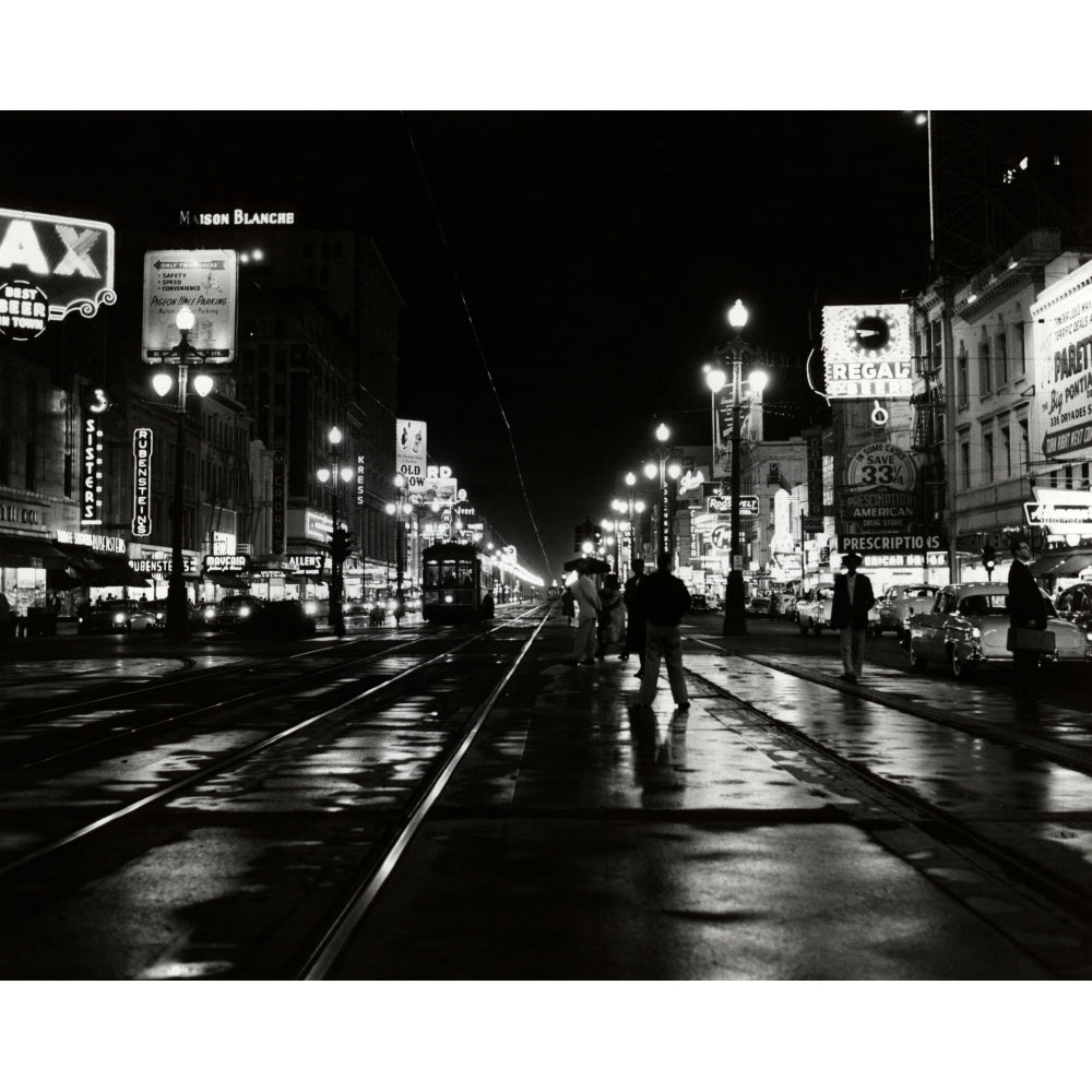 1950s Night Scene Canal Street Orleans Louisiana Usa Poster Print By Vintage Collection Image 1