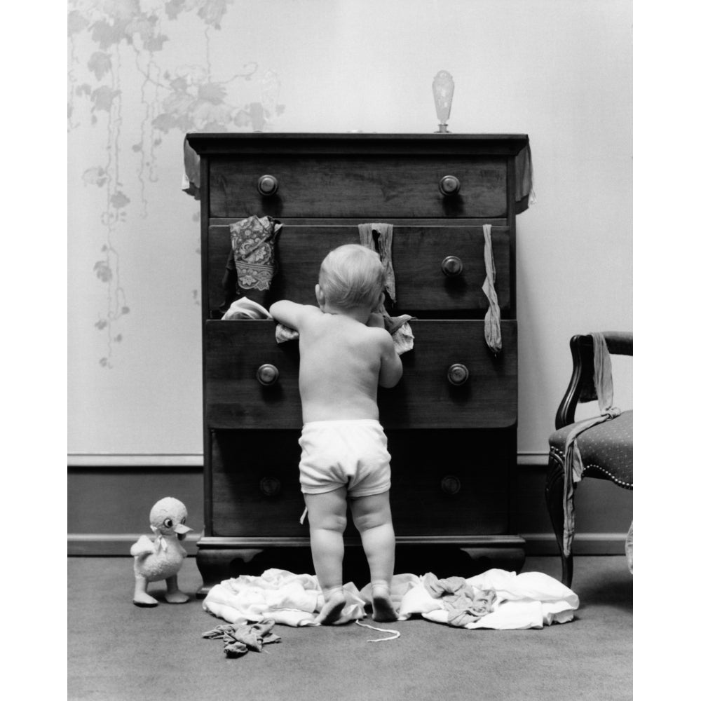 1940s Toddler Baby Pulling Clothes Out Of Bureau Drawers Making A Mess Poster Print By Vintage Collection Image 1