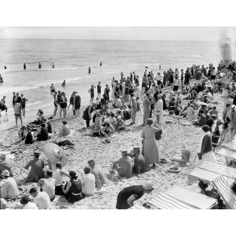 1920s Crowd Of People Some Fully Clothed Others In Bathing Suits On Palm Beach In Florida Usa Print By Vintage Image 1