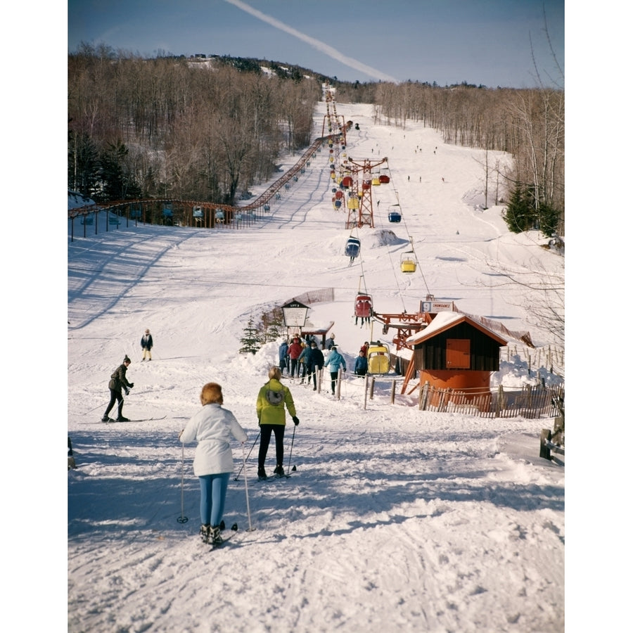 1960s Group Of People Men Women At Bottom Of Slope Going To Get On Ski Lift Skis Skiing Mountain Resort Print By Vintage Image 1