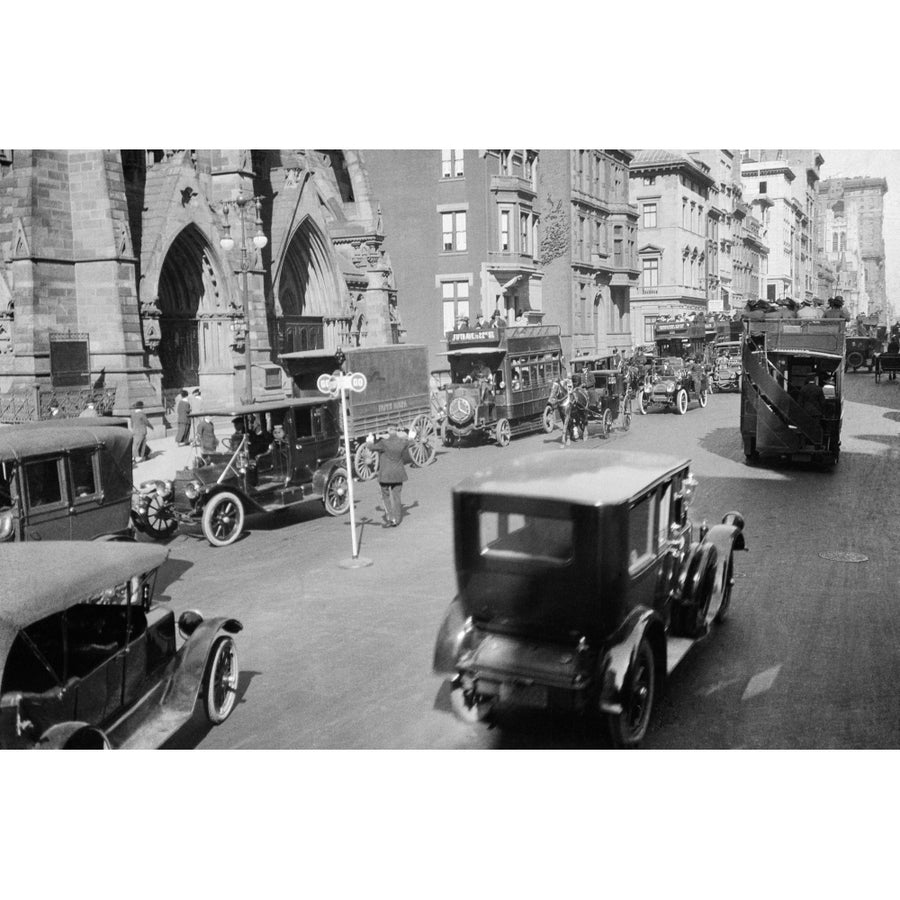 1900s-1912 Policeman And Traffic Semaphore On Fifth Avenue And 48Th Street Before World War I Manhattan York City Image 1