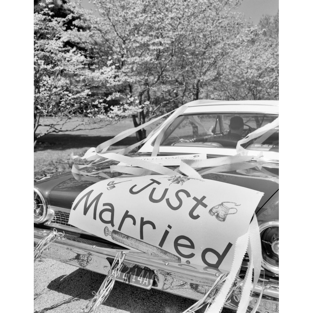 1960s Car Just Married Sign On Trunk And Streamers Poster Print By Vintage Collection Image 1