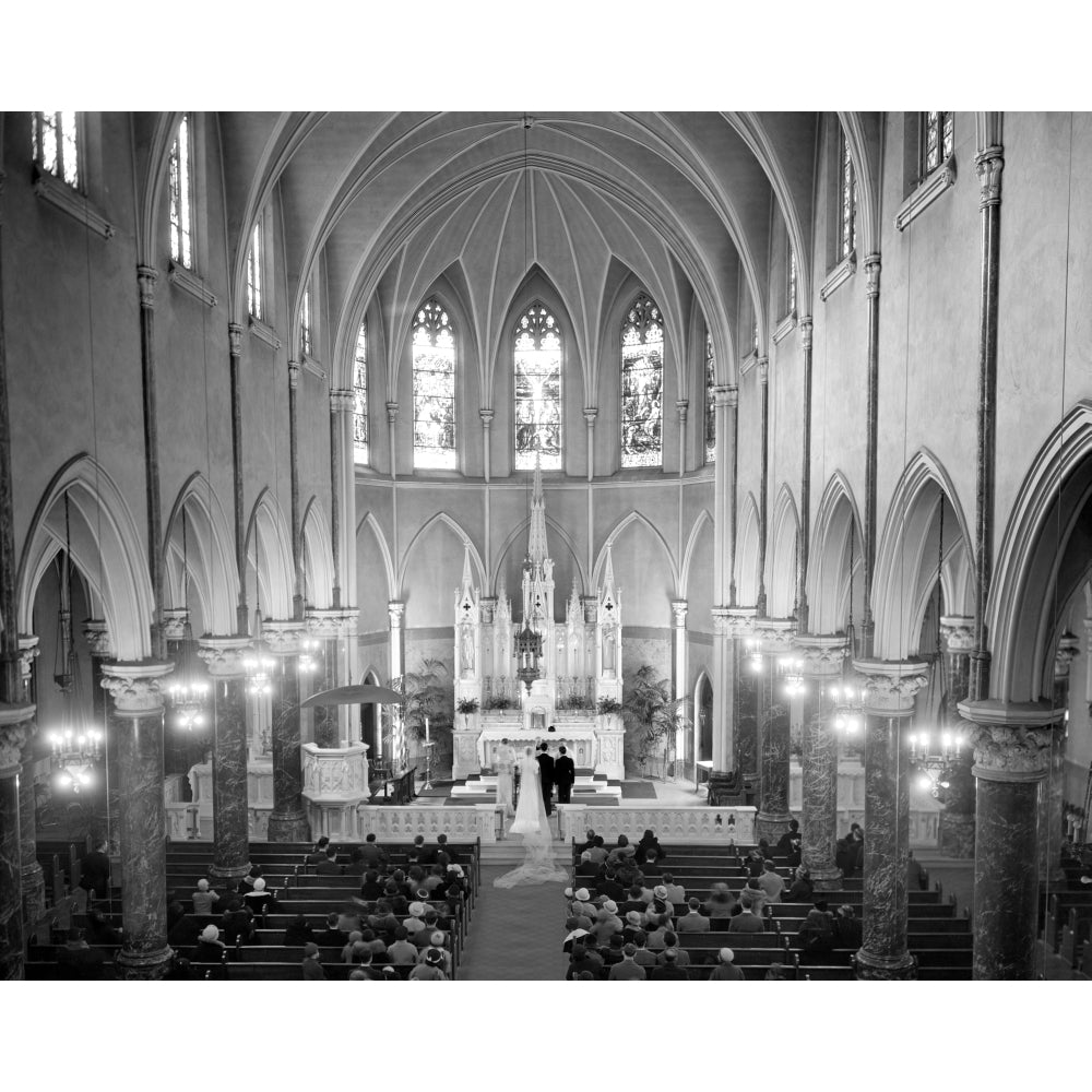 1950s High Angle View Of Wedding Ceremony In Saint PatrickS Cathedral York City Print By Vintage Collection Image 1