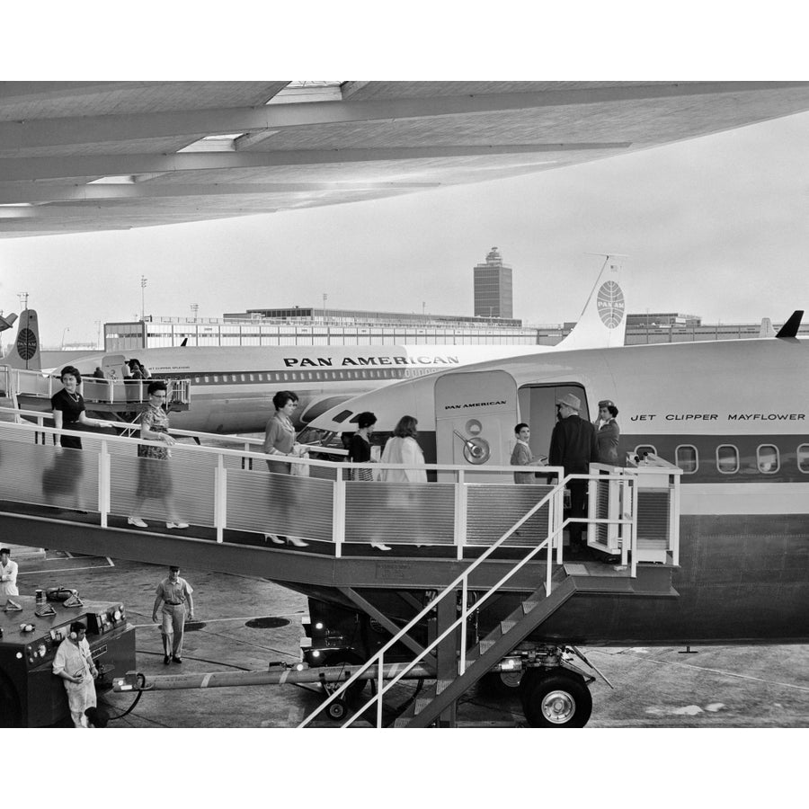 1950s Men And Women Walking Down Ramp Boarding Commercial Jet Airliner Idlewild Airport York City Usa Print By Image 1