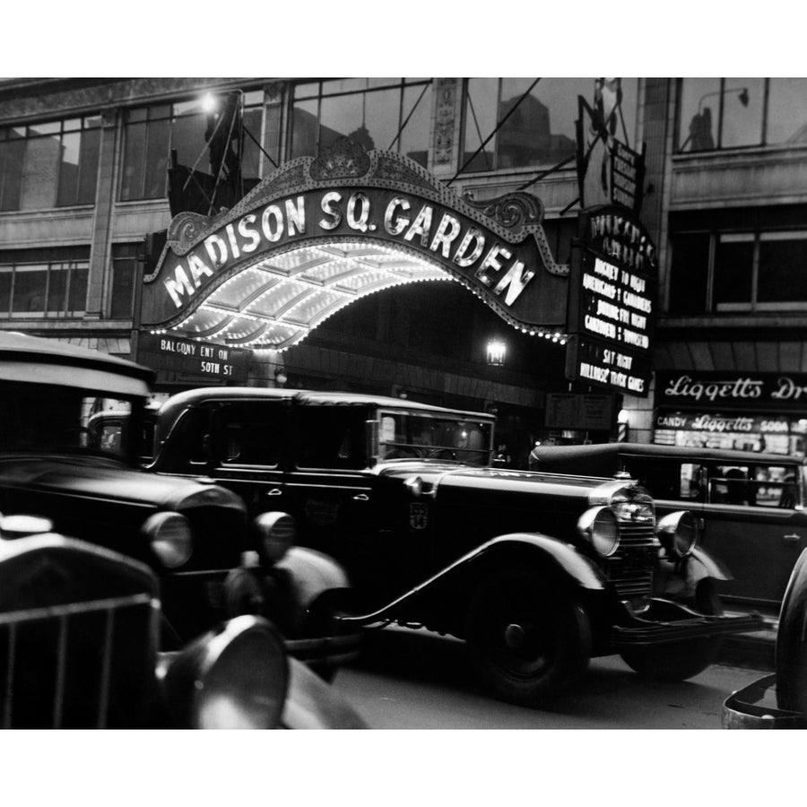 1920s-1930s Cars Taxis Madison Square Garden Marquee At Night Manhattan York City Usa Print By Vintage Collection Image 1