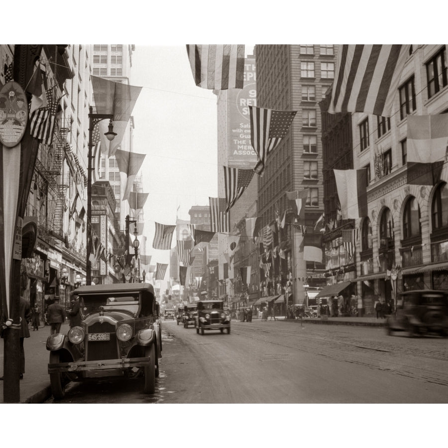 1920s-1926 Downtown Chicago State Street With American And Other National Flags Print By Vintage Collection Image 1