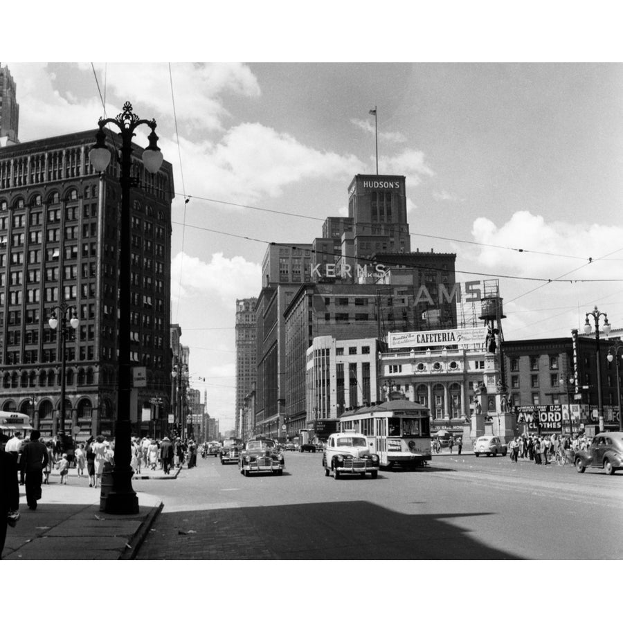 1940s Cadillac Square Detroit Michigan Usa Poster Print By Vintage Collection Image 1