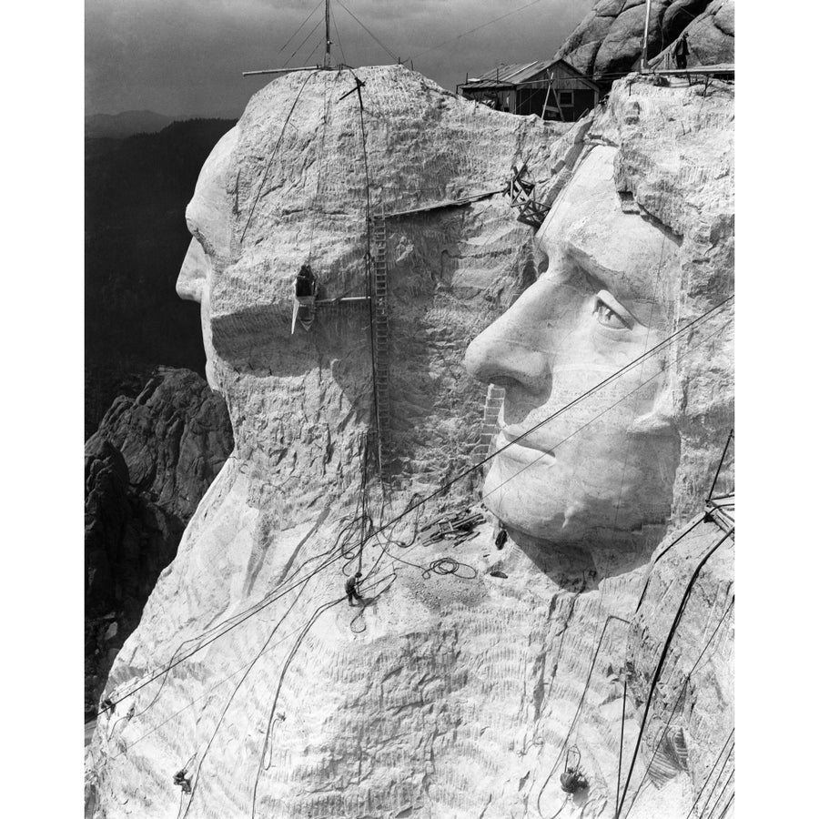 1930s Mount Rushmore Under Construction Men Working On George Washington Poster Print By Vintage Collection Image 1