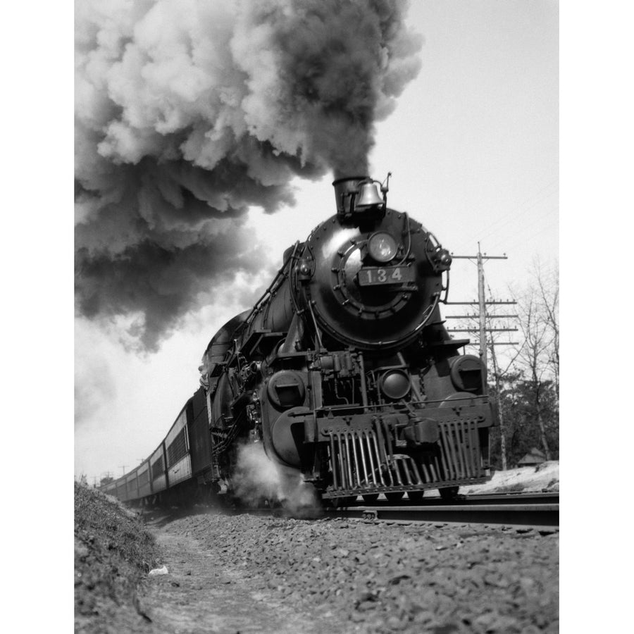 1920s-1930s Steam Engine Pulling Passenger Train Smoke Billowing From Exhaust Stack Print By Vintage Collection Image 1