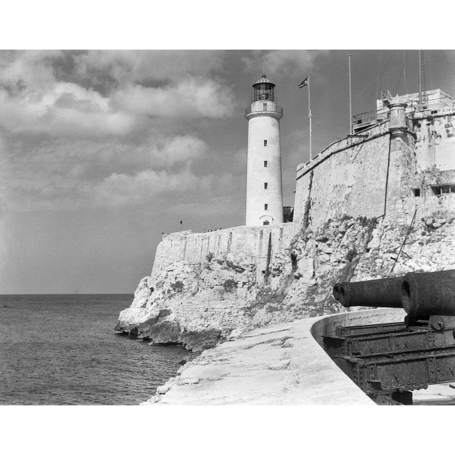 1930s-1940s Lighthouse At Morro Castle Havana Bay Havana Cuba Poster Print By Vintage Collection Image 1