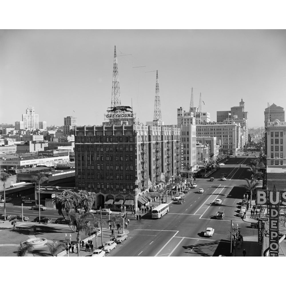 1950s View Of Downtown And Greyhound Bus Station San Diego Ca Usa Poster Print By Vintage Collection Image 1