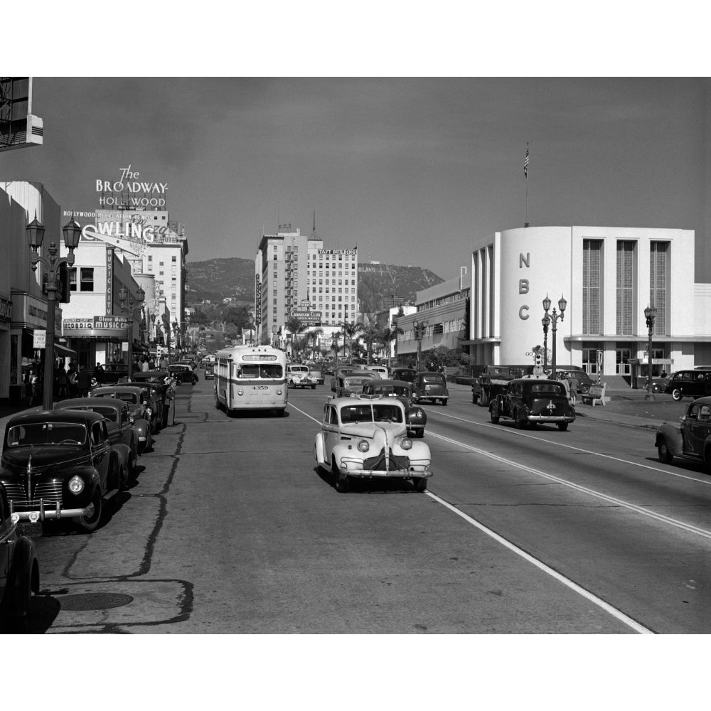 1940s Street Scene View Down Vine Street Nbc Studio The Broadway Hotel Near Sunset Boulevard Hollywood Los Angeles Usa Image 1