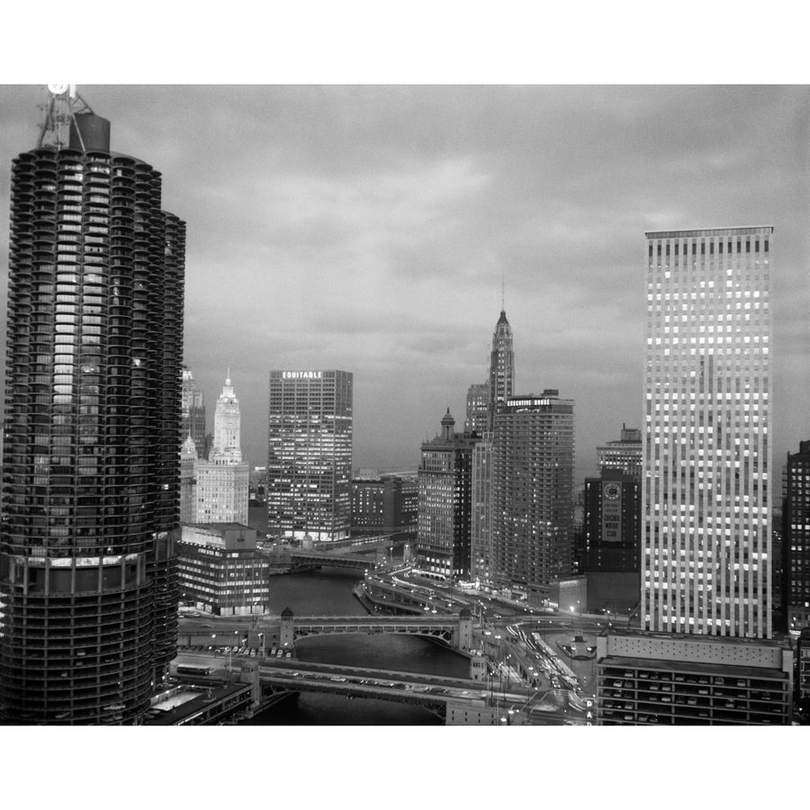 1960s Chicago River Bridges And Downtown Skyline At Dusk Chicago Il Usa Poster Print By Vintage Collection Image 1