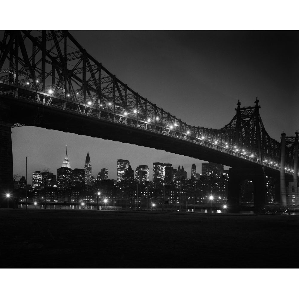 1960s Queensboro Bridge And Manhattan Skyline At Night York City Ny Usa Poster Print By Vintage Collection Image 1