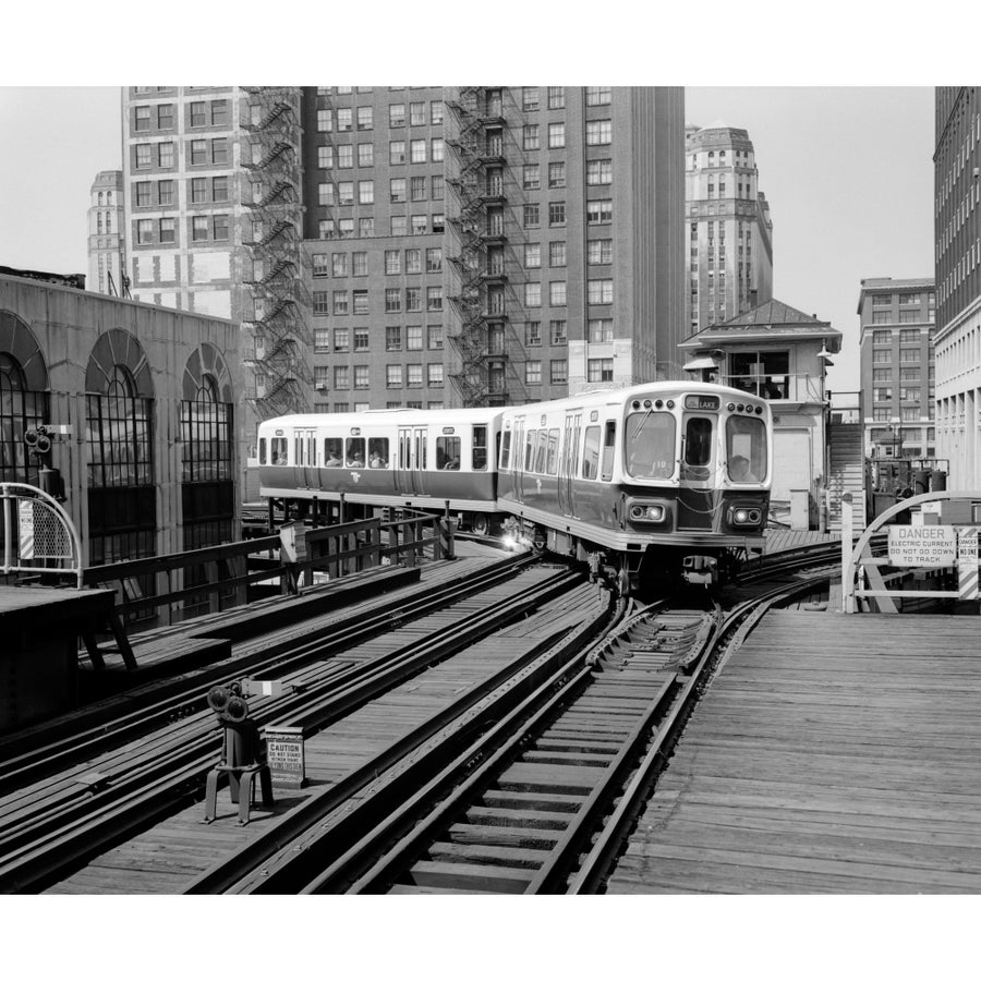 1960s-1970s Chicago Public Transportation El Train Turning Into The Loop On Wells Street Print By Vintage Collection Image 1