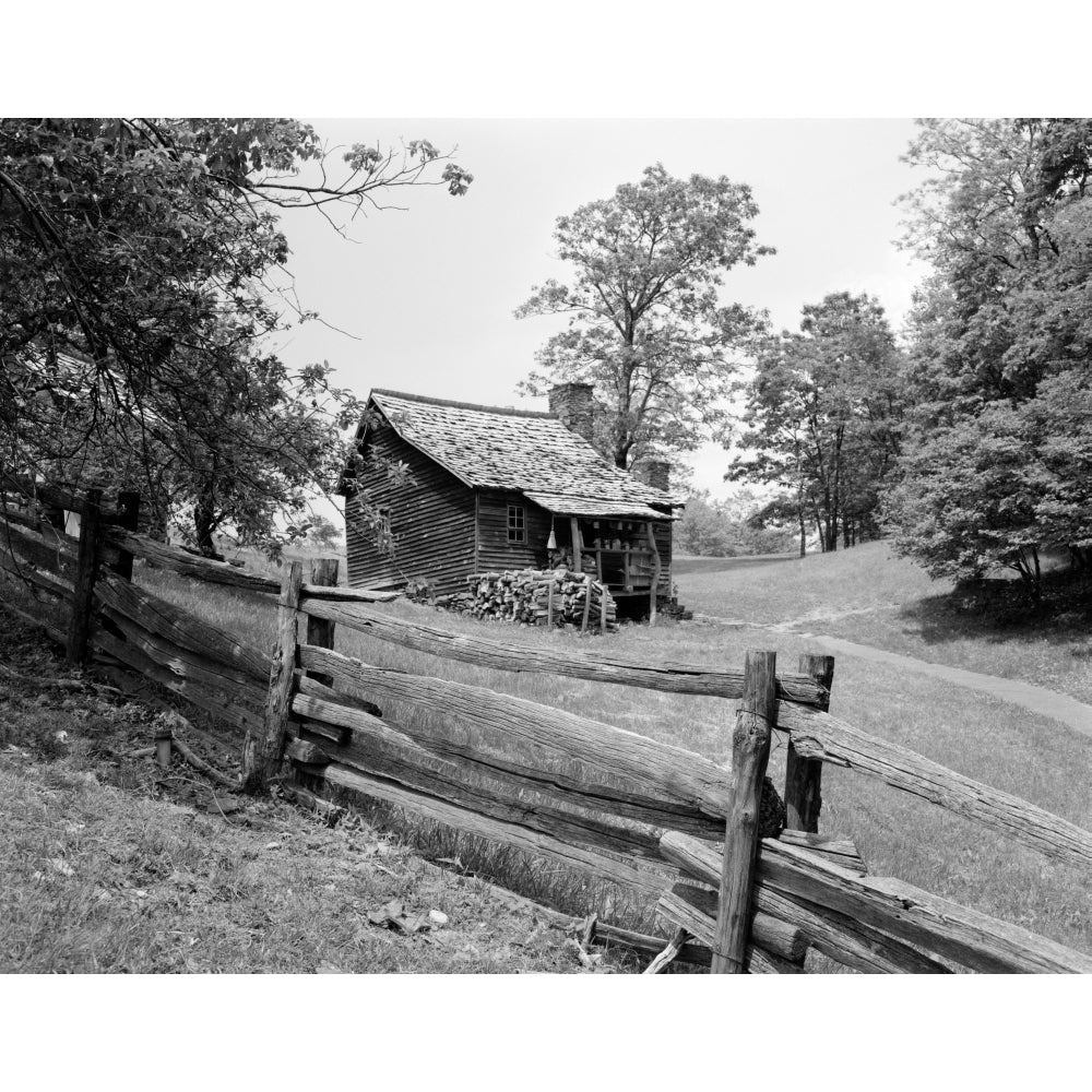 Rustic Log Cabin From 1880s Behind Post and Rail Fence In Blue Ridge Mountains Print By Vintage Collection Image 1