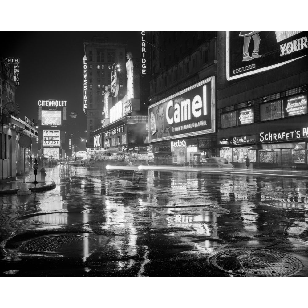 1950s Wet Rainy Streets Of Times Square At Night Neon Signs Advertising York City Ny Usa Print By Vintage Collection Image 1