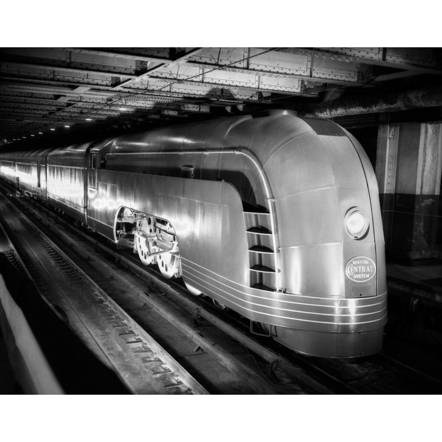 1930s Angled View Of York Central Railroad Streamlined Mercury Passenger Train Steam Engine Print By Vintage Image 1