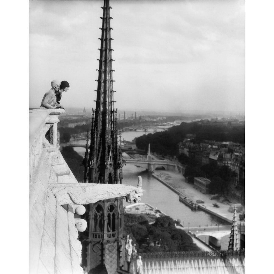 1920s Two Women Looking Out From Top Of Notre Dame Cathedral Paris France Poster Print By Vintage Collection Image 1