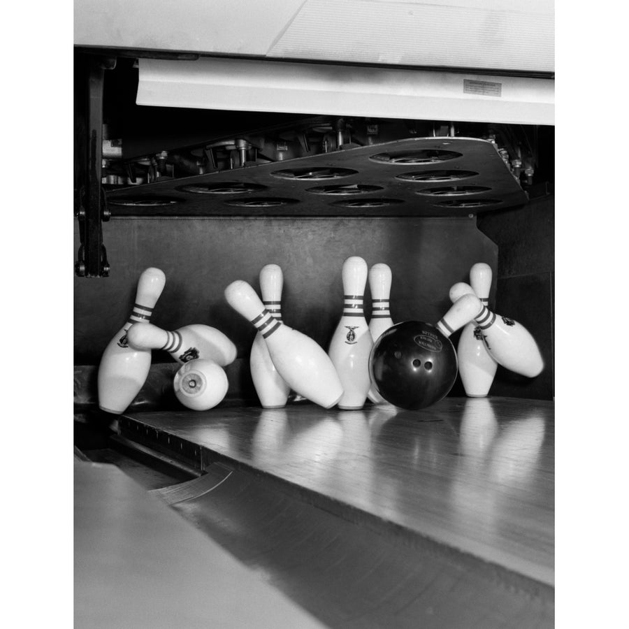 1960s Close-Up Of Bowling Ball Hitting Pins Poster Print By Vintage Collection Image 1