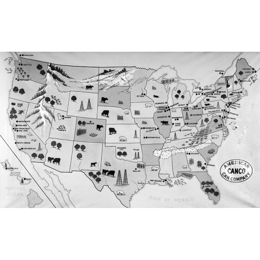 1930s-1940s Map Of United States Showing Agricultural And Industrial Resources Print By Vintage Collection Image 1