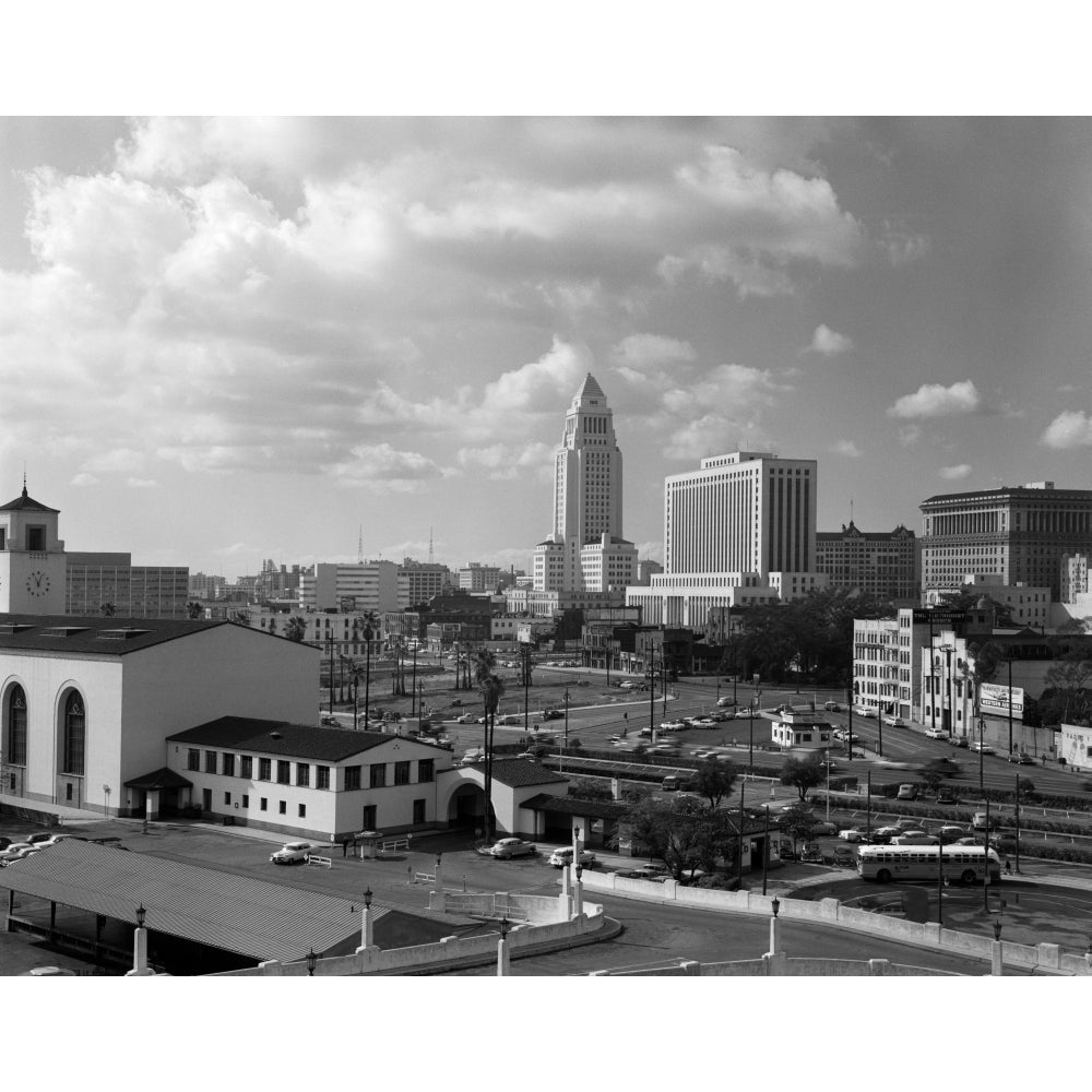 1950s Los Angeles Civic Center With Union Station In Foreground California Usa Print By Vintage Collection Image 1