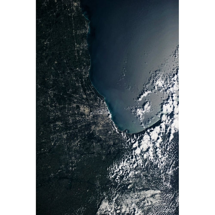 Satellite view of Lake Michigan with Chicago Illinois USA Poster Print by Panoramic Images Image 1