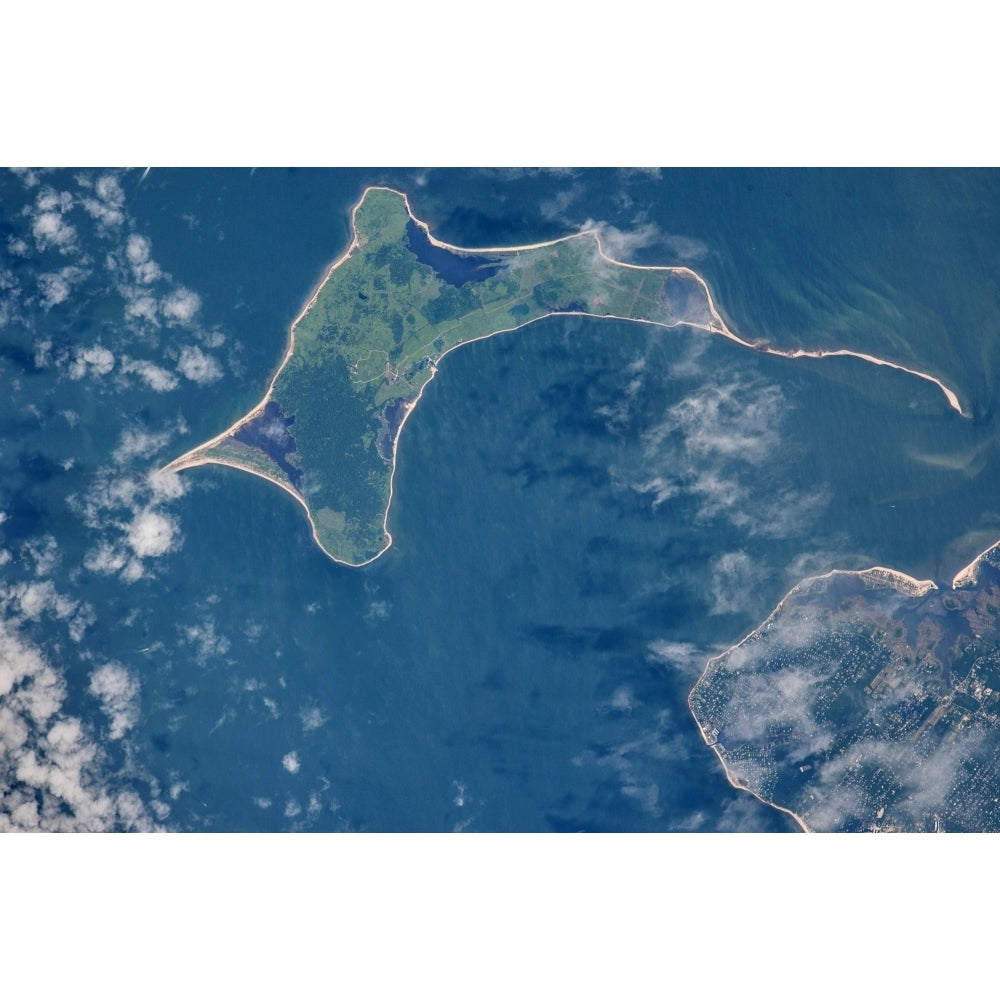 Satellite view of Gardiners island in Gardiners Bay East Hampton York State USA Print by Panoramic Images Image 1