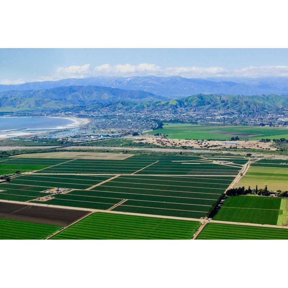 Aerial view of Oxnard farm fields in spring with Ventura City and Pacific Ocean in background Ventura County CA Print Image 2