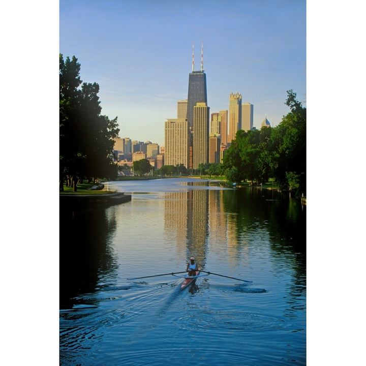 Rower on Chicago River with Skyline Poster Print by Panoramic Images Image 2