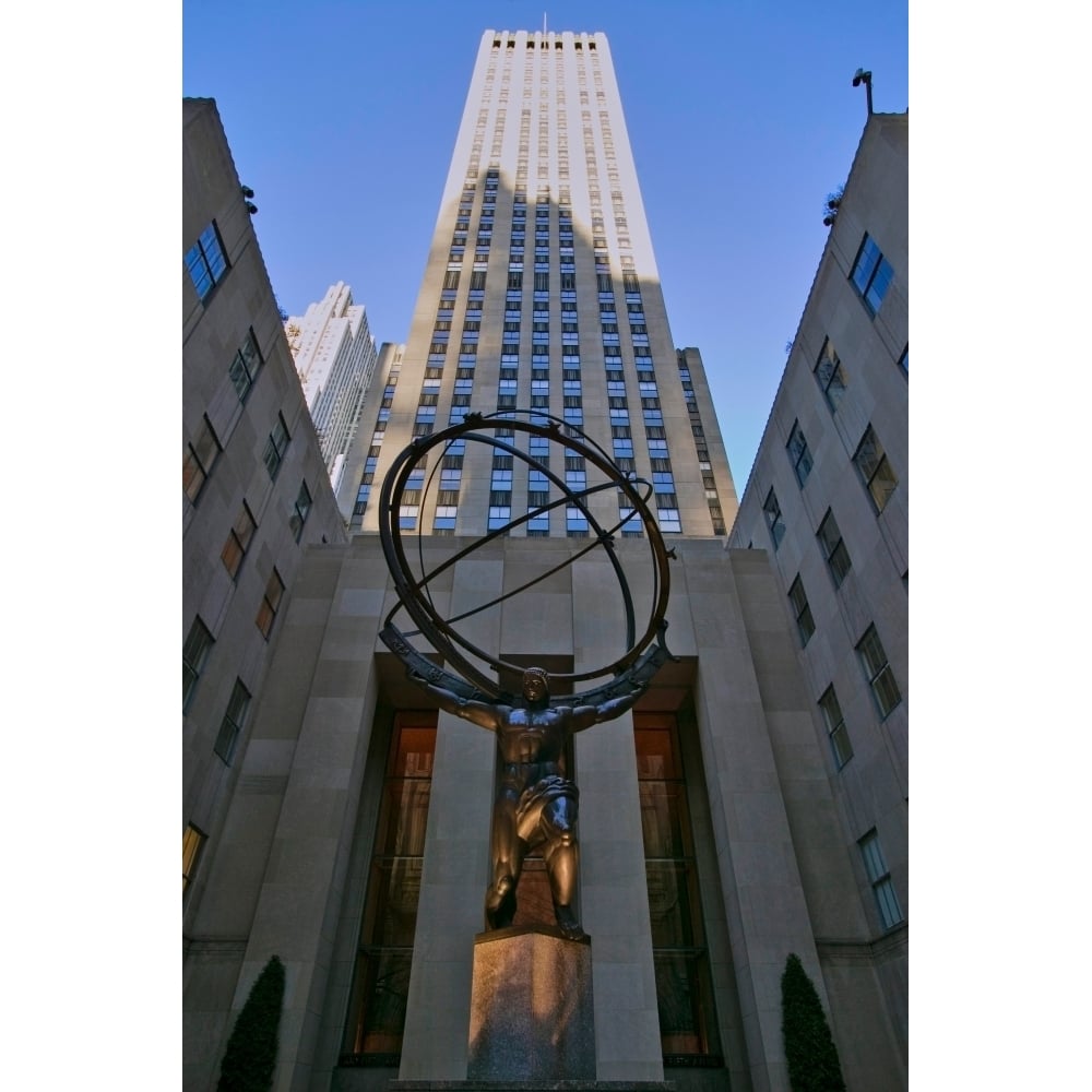 Atlas Statue holding the world at Rockefeller Center York City York Poster Print by Panoramic Images Image 1