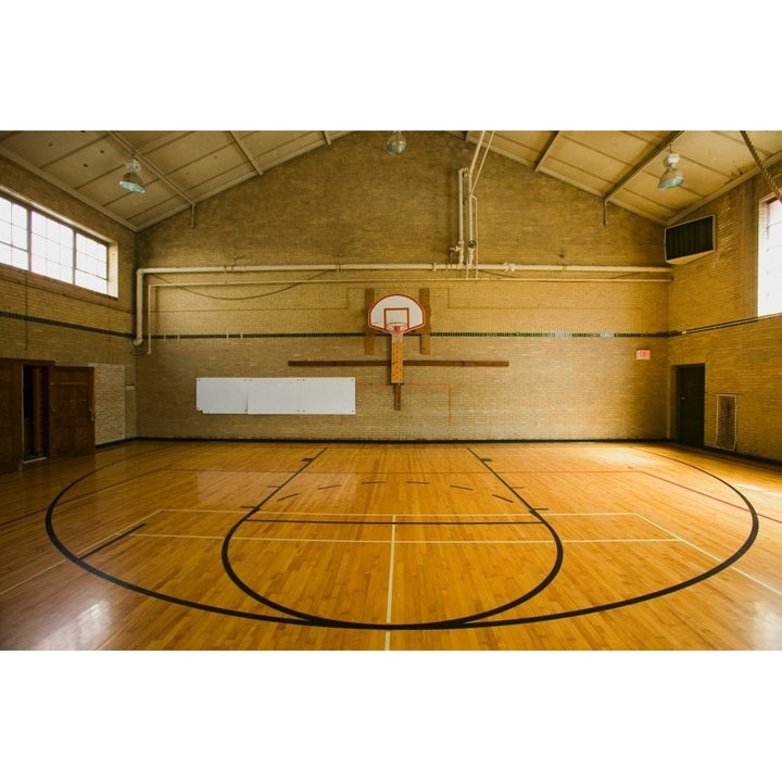 High school basketball court and "head of key" at Webster Groves High School in Webster Groves Missouri Print by Image 1