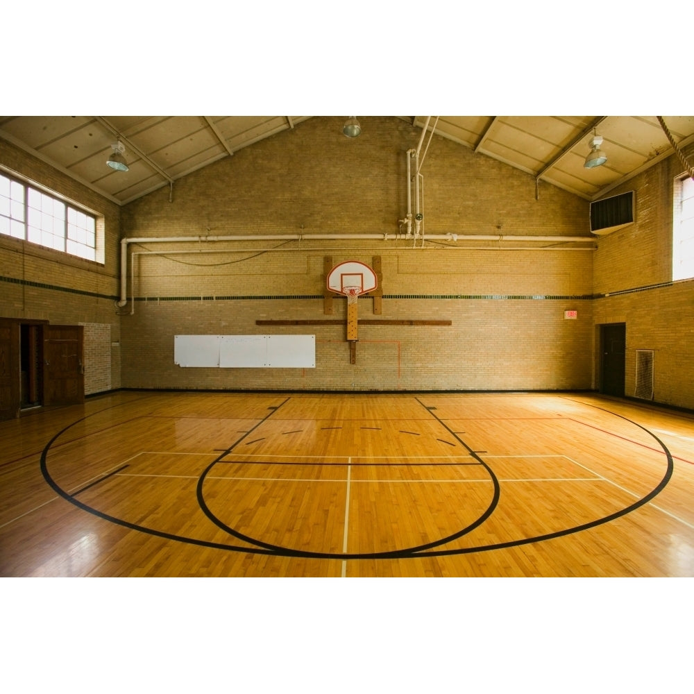 High school basketball court and "head of key" at Webster Groves High School in Webster Groves Missouri Print by Image 2