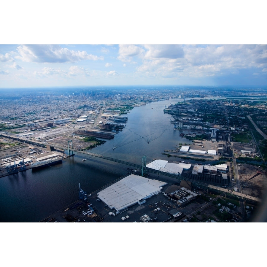 Aerial view of Walt Whitman Bridge crossing Deleware River in Philadelphia PA Print by Panoramic Images Image 1