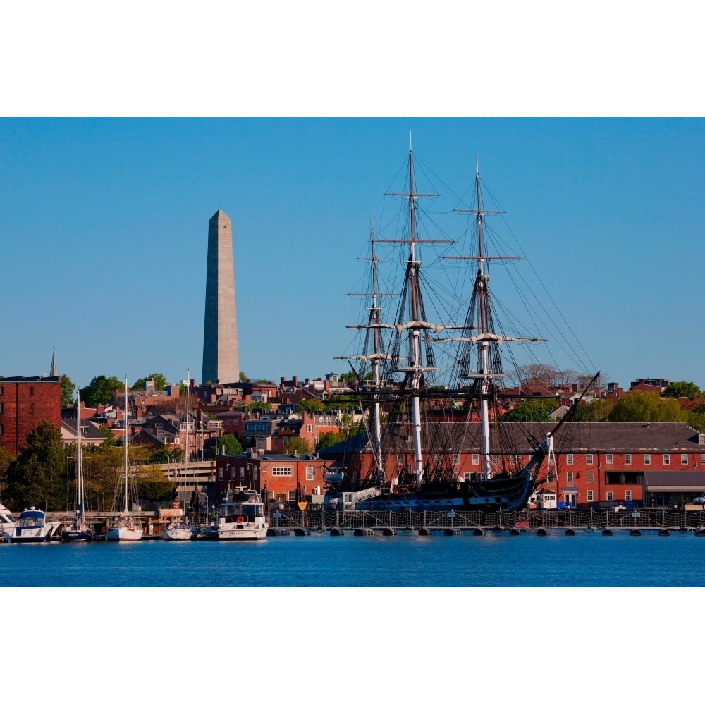 USS Constitution historic ship Old Ironsides a Three Masted Frigit is seen near Bunker Hill Monument on harbor Image 1