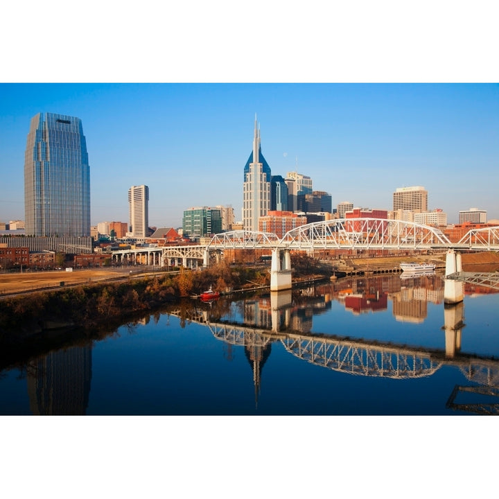 Nashville Skyline Tennessee and the Cumberland River with river reflection Poster Print by Panoramic Images Image 2