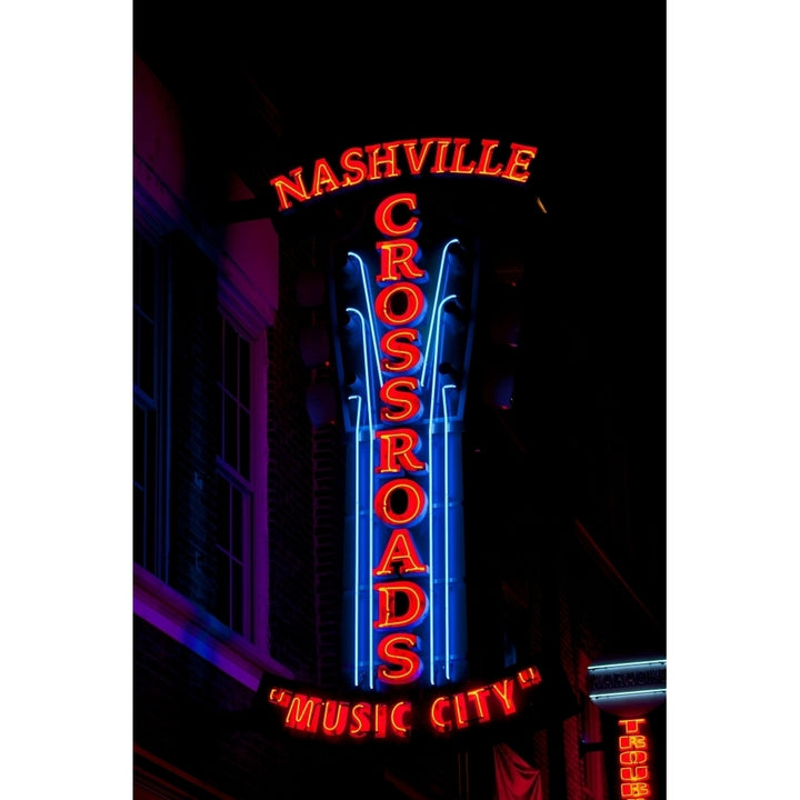 Red Neon Sign Nashville Crossroads "Music City" Lower Broadway Area Nashville Tennessee USA Print by Panoramic Image 1