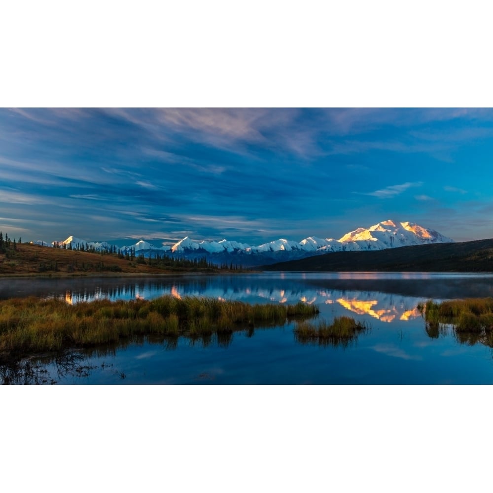 Panoramic view of Mount Denali previously known as McKinley from Wonder Lake Denali National Park Alaska Print by Image 1