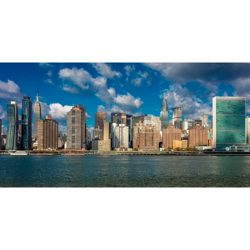 Skyline of Midtown Manhattan seen from the East River showing the Chrysler Building and the United Nations building Image 1