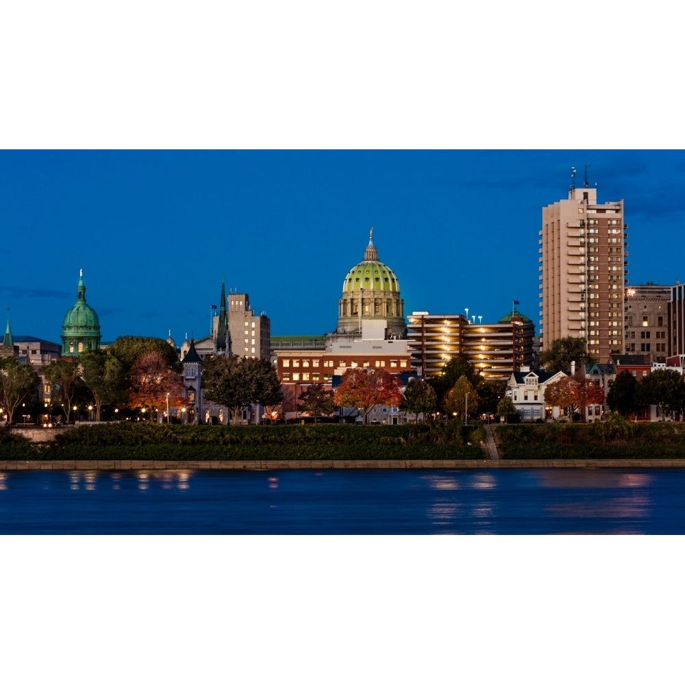 HARRISBURG PENNSYLVANIA City skyline and State Capitol shot at dusk from Susquehanna River Print by Panoramic Images Image 1