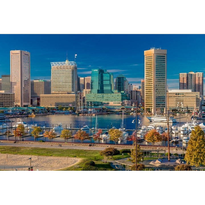 Panoramic view of Baltimore Inner Harbour Maryland - shot from Federal Park Hill Print by Panoramic Images Image 1