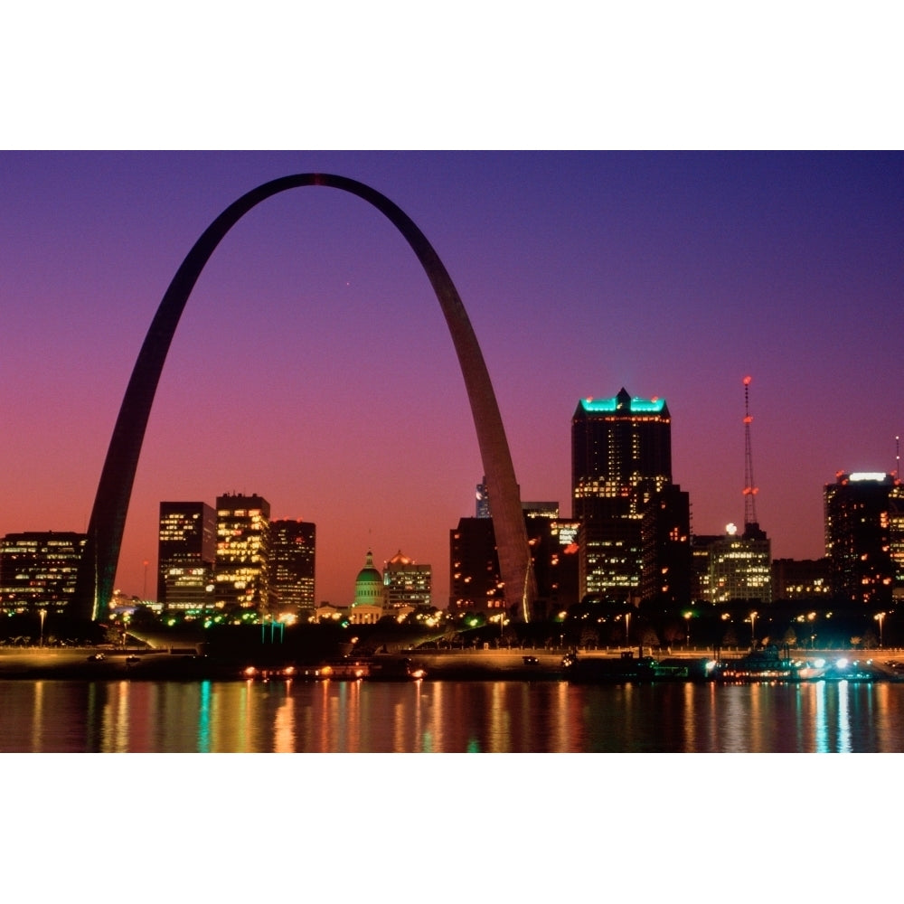 St. Louis skyline and Arch at night St. Louis Missouri Poster Print by Panoramic Images Image 1