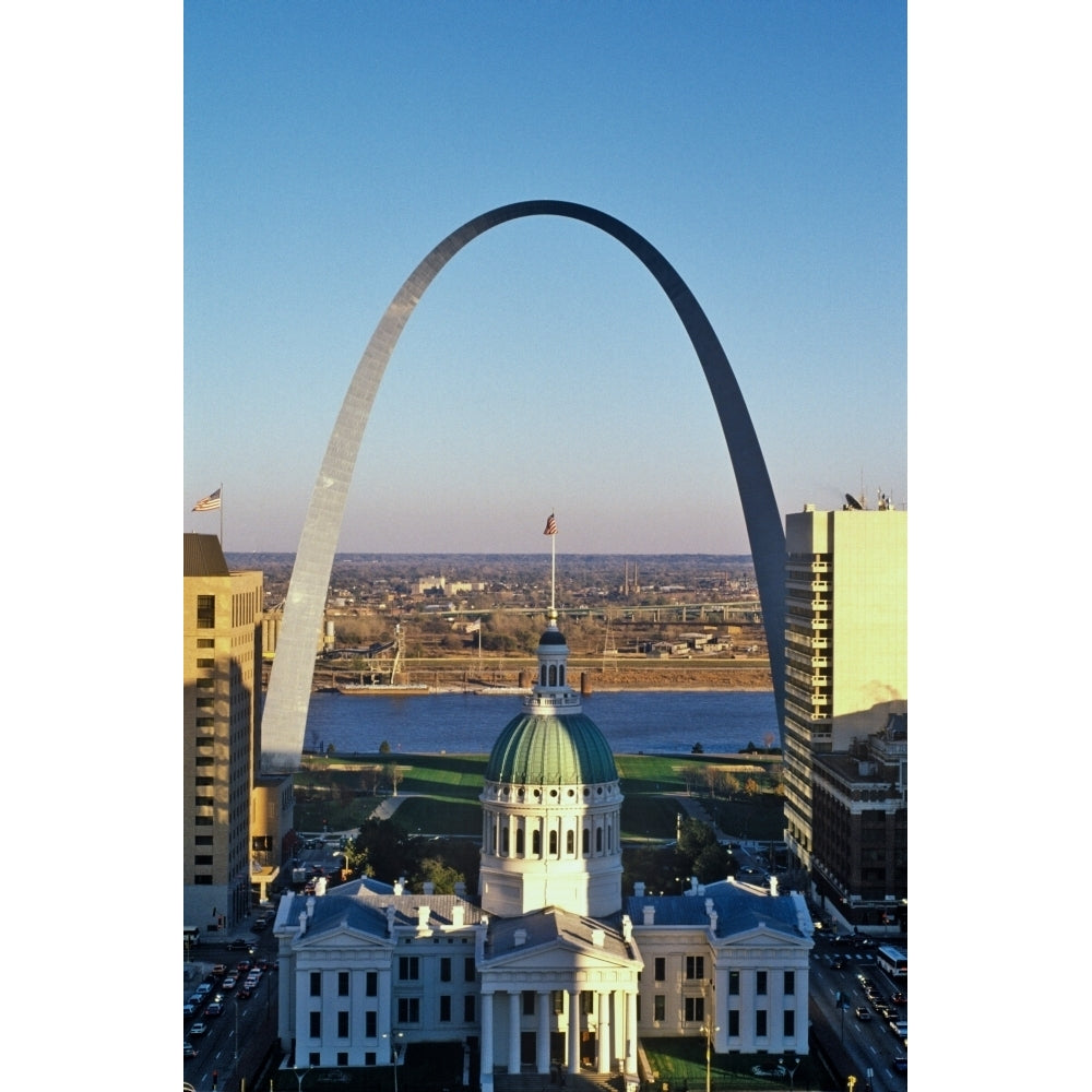 St. Louis arch with Old Courthouse and Mississippi River MO Poster Print by Panoramic Images Image 2