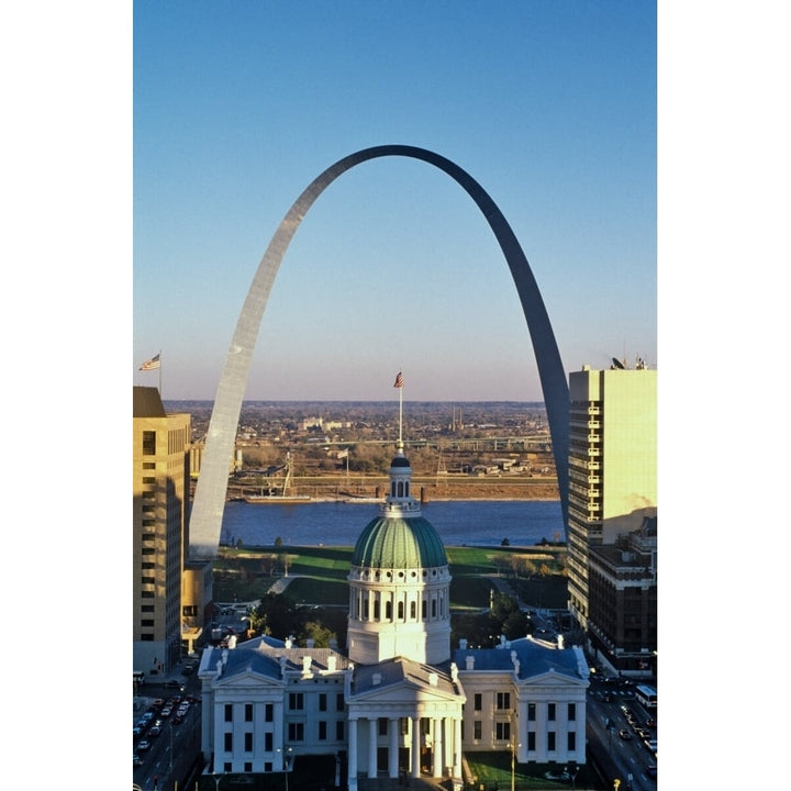 St. Louis arch with Old Courthouse and Mississippi River MO Poster Print by Panoramic Images Image 1