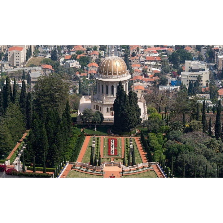 Elevated view of the Terraces of the Shrine of the Bab Bahai Gardens German Colony Plaza Haifa Israel Print by Image 1