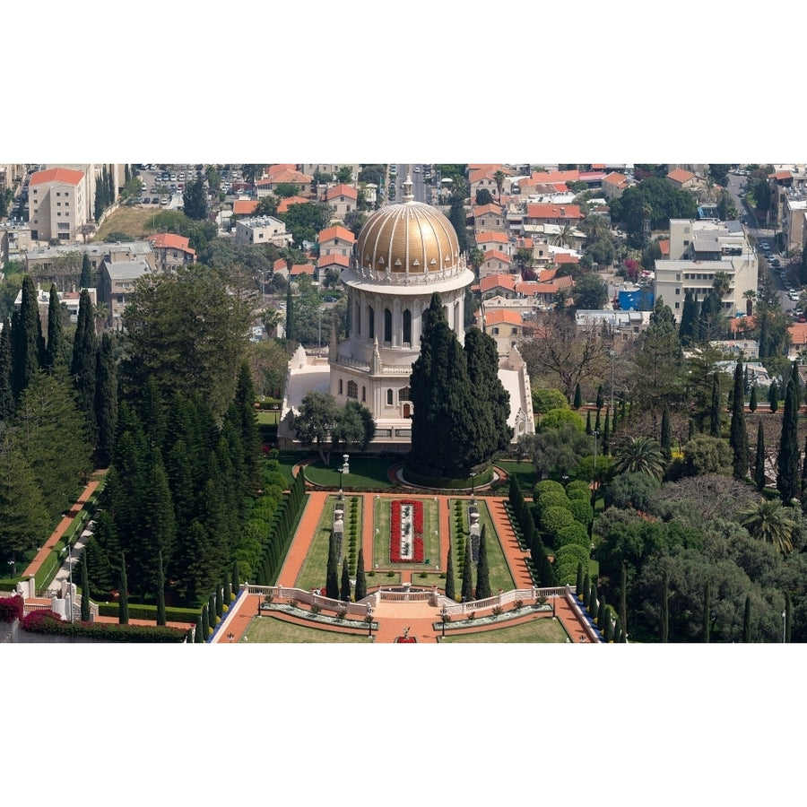 Elevated view of the Terraces of the Shrine of the Bab Bahai Gardens German Colony Plaza Haifa Israel Print by Image 1