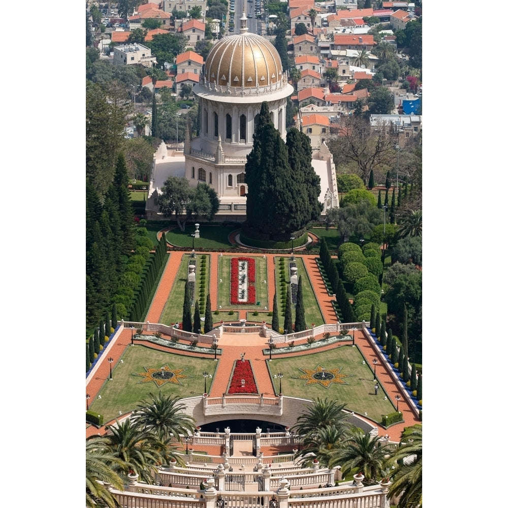 Elevated view of the Terraces of the Shrine of the Bab Bahai Gardens German Colony Plaza Haifa Israel Print by Image 2