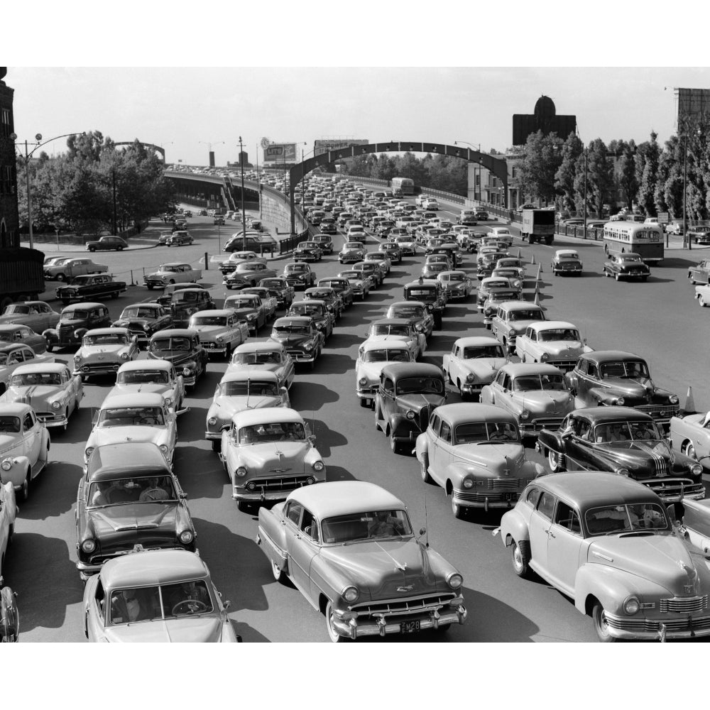 1950s Heavy Traffic Coming Off Of The Ben Franklin Bridge Driving From Camden Nj Into Philadelphia Pa Usa Print By Image 1