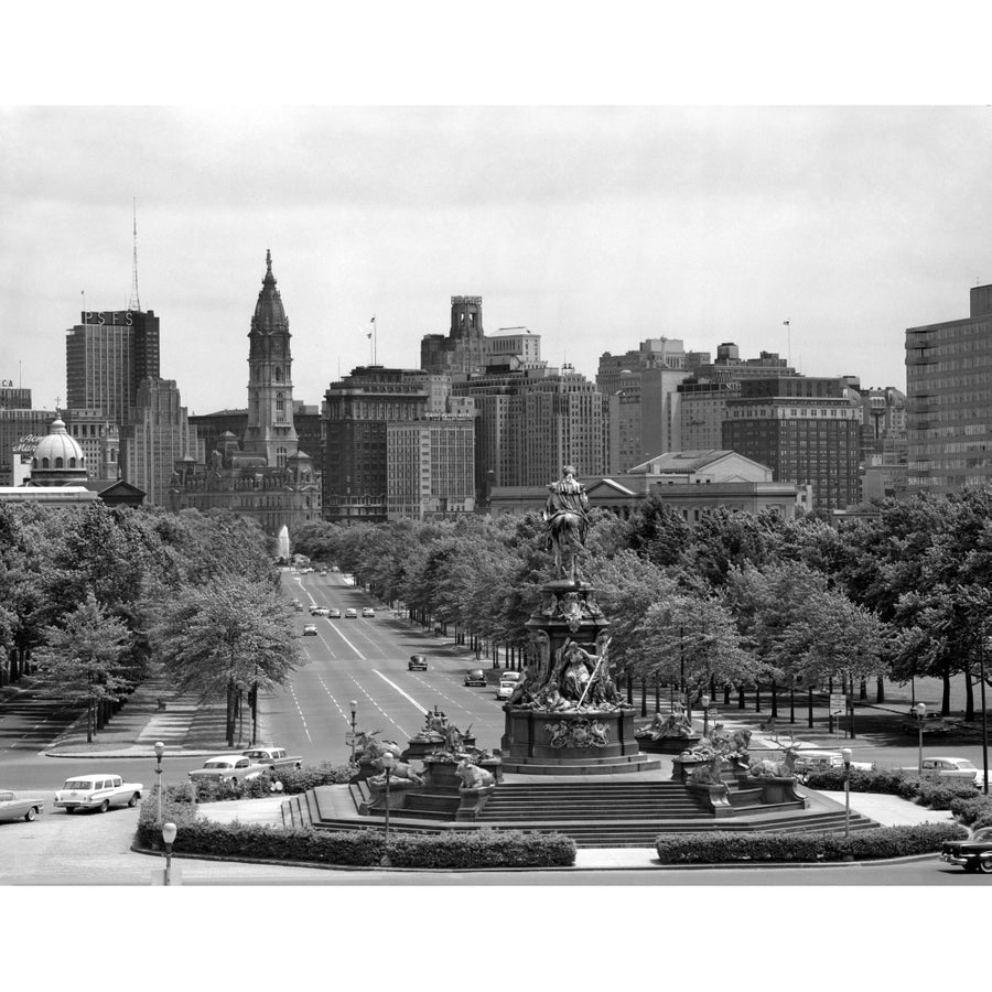 1950s Benjamin Franklin Parkway Looking Southwest From Art Museum Past Eakins To Logan Circle To City Hall Philadelphia Image 1