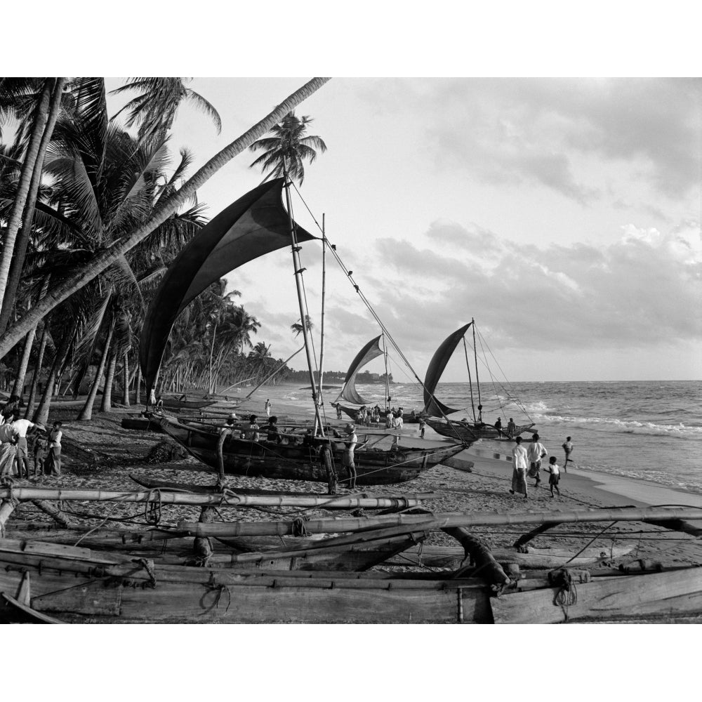 1930s Catamarans On Tropical Beach Indian Ocean Sri Lanka Poster Print By Vintage Collection Image 1